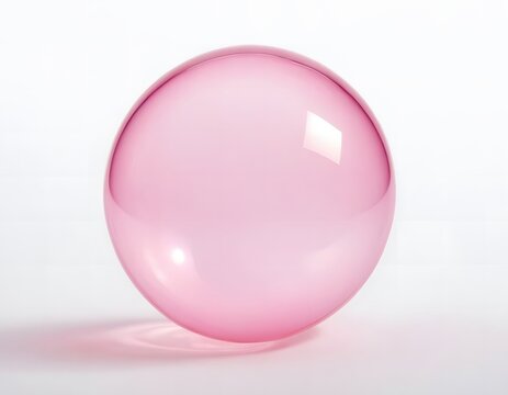 pink transparent shining bubble isolated on white background front view closeup shot