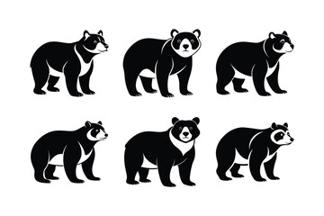Spectacled Bear (Tremarctos ornatus) mammal animal, labeled silhouette vector art illustration.