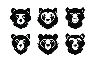 Spectacled Bear (Tremarctos ornatus) mammal animal, labeled silhouette vector art illustration.