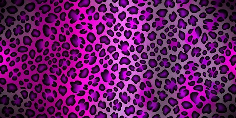 Vibrant purple neon leopard print with bold black outlines and metallic sheen on a dark grey background