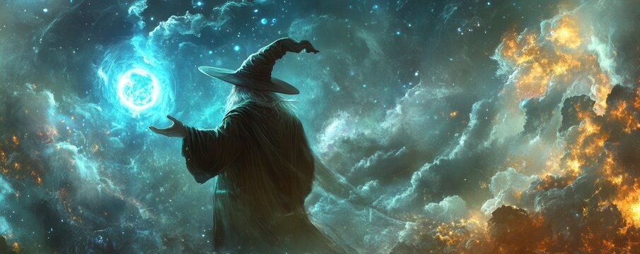 Wise wizard casting a spell