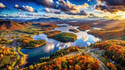 Aerial View of Canada's Diverse Landscapes: Mountains, Forests, and Lakes