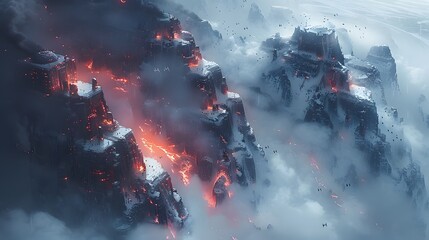 Lava Flowing Through Snowy Mountains: A Fantasy Landscape