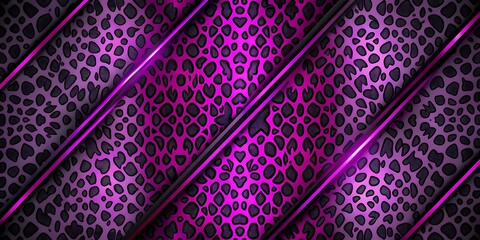 Vibrant purple neon leopard print with bold black outlines and metallic sheen on a dark grey background