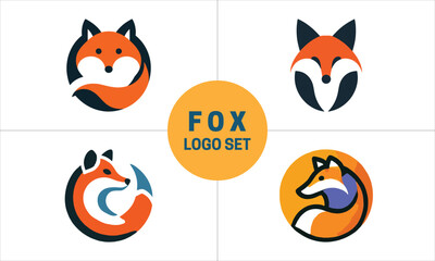 Set of Fox Logo Design Vector Illustration. Fox Logo Collaction