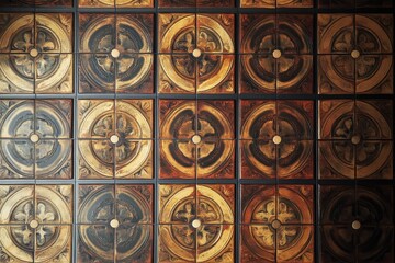 Patterned tiles with central circle and four segments.