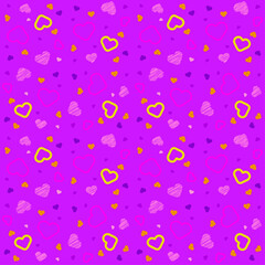 love and hearts seamless pattern with purple background