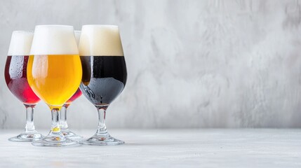 Four craft beers tasting flight on table