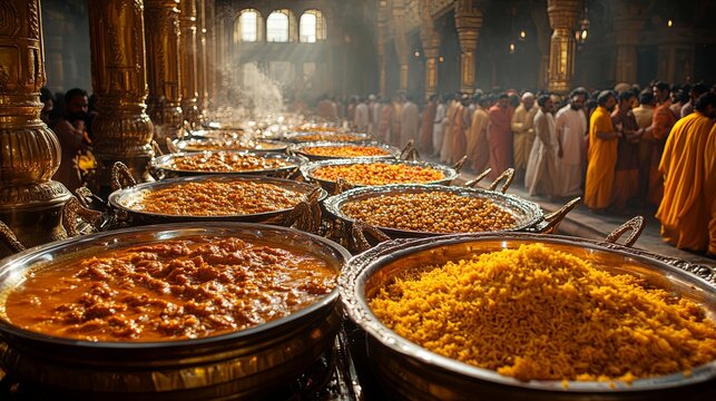 Golden Temple Langar Hall with Abundant Food Serving