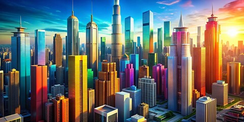Obraz premium Aerial View of Growing Financial City Skyline Representing Stock Market Growth and Investment Earnings