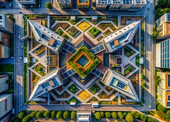 Aerial View of Grey Concrete Structure, Modern Architecture, Urban Development, Drone Photography