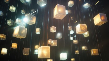Glowing Cubes Suspended in Darkness
