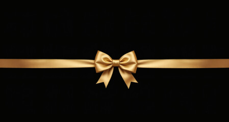 Fototapeta premium gold satin ribbon tied with a bow on a black background. Bow on black background
