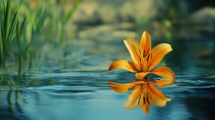 Wild lily, river bank. Generative AI