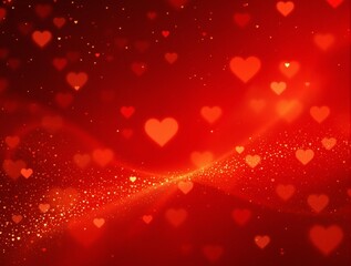 abstract gradient red and gold background with glowing hearts for valentines day, wedding invitations, love-themed promotions, greeting cards