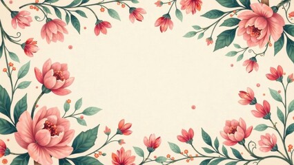 Obraz premium Elegant Floral Frame Delicate Pink Blossoms and Lush Greenery Create a Romantic Border for Your Design Projects