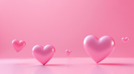 modern 3d hearts floating on a soft pink gradient for valentines day, love promotions, greeting cards, sale banners, social media posts, marketing campaigns, flyers