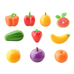 Colorful Cartoon Fruits and Vegetables Healthy Eating Fun Design,