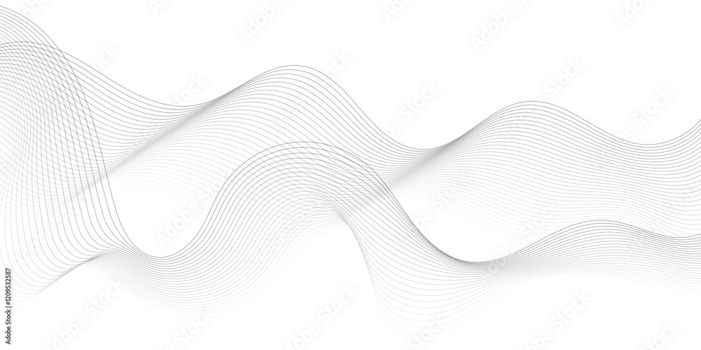 Aufkleber Abstract grey, white smooth element swoosh speed wave modern stream background. Wave with lines created using blend tool. Abstract frequency sound wave lines and twisted curve lines background.	
