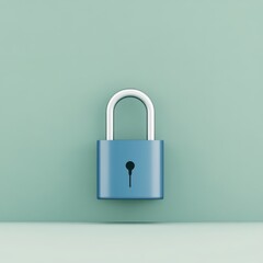 Fototapeta premium Blue padlock on a soft green background.