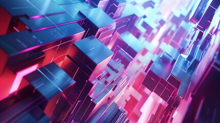 Abstract background of colorful cubes with glowing lines.