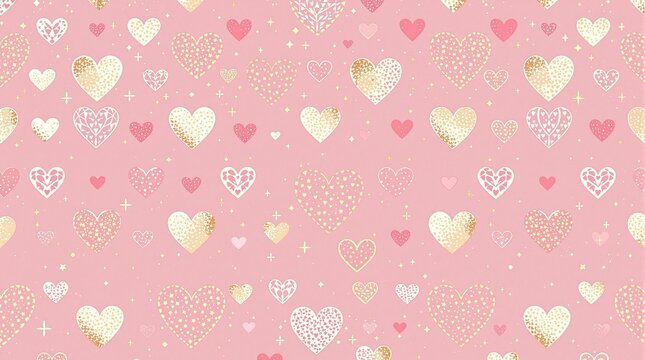 pink and gold seamless pattern with heart motifs for valentines day, wedding invitations, greeting cards, marketing materials