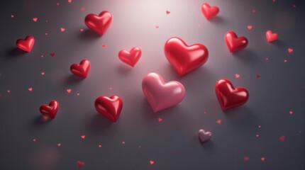 Obraz premium romantic 3d red hearts with soft glowing light for valentines day, wedding invitations, greeting cards, social media promotions, sale banners, love marketing