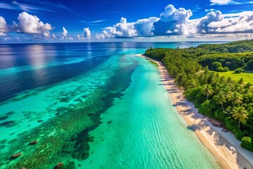 Obraz premium Aerial View of Turquoise Blue Water, Calm Ocean Surface, Drone Photography