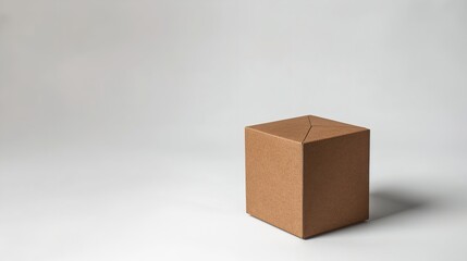 Fototapeta premium A tiny brown cardboard box with a clipping path for product packaging or internet orders, set against a white backdrop This template mockup is blank, Generative AI.