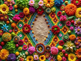 Aerial View of Vibrant Mexican Floral Border Decoration - Drone Photography