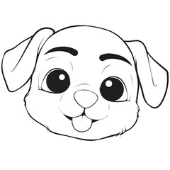 Head Dog Character Illustration, Coloring Book Page with Dog, Coloring page outline of a cute dog, coloring page with Animal character.