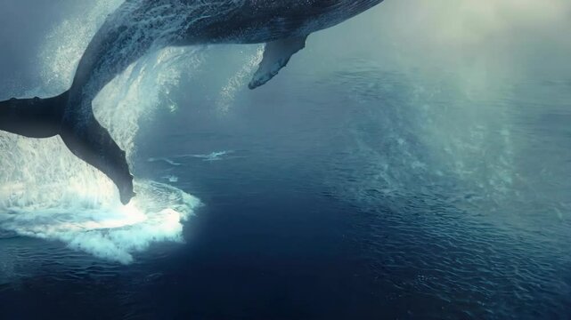 Witness a humpback whale leaping out of the water beautifully in the ocean.
