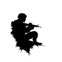 A silhouette of a soldier in a foxhole, symbolizing tactical positioning. Soldier in foxhole design.


