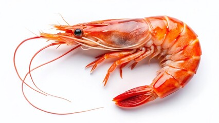 Aerial View Shrimp Outline, Isolated Seafood, Prawns Silhouette, White Background Stock Photo