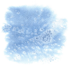 Watercolor blue wash granulated textured abstract background. Hand drawn high quality design element. The color splashing in water on the paper. Created for cards, landscape, logo and banner design