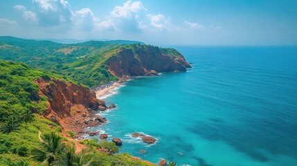 Obraz premium Tropical coast aerial view cliffs, beach, ocean