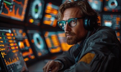 Data scientist, Programmer analyzing financial data on interface. Algorithm. Global business development, strategy and planning