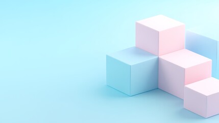 Obraz premium Abstract Arrangement of Geometric Blocks in Soft Pastel Colors on Gradient Background