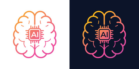 Artificial Intelligence AI Chip in Human Head. Artificial Intelligence icon with Machine learning, digital skills, generative AI, AI technology, algorithm, virtual intelligence and future