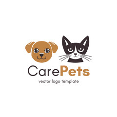 Dog and cat logo template. Design for a veterinary clinic, shelter, pet store. Vector illustration.