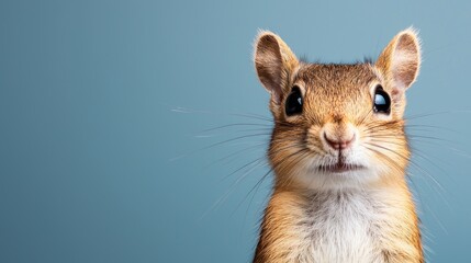 Obraz premium Curious chipmunk portrait, blue background, wildlife, nature
