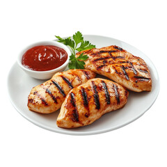 Grilled chicken breast with sauce and parsley delicious meal