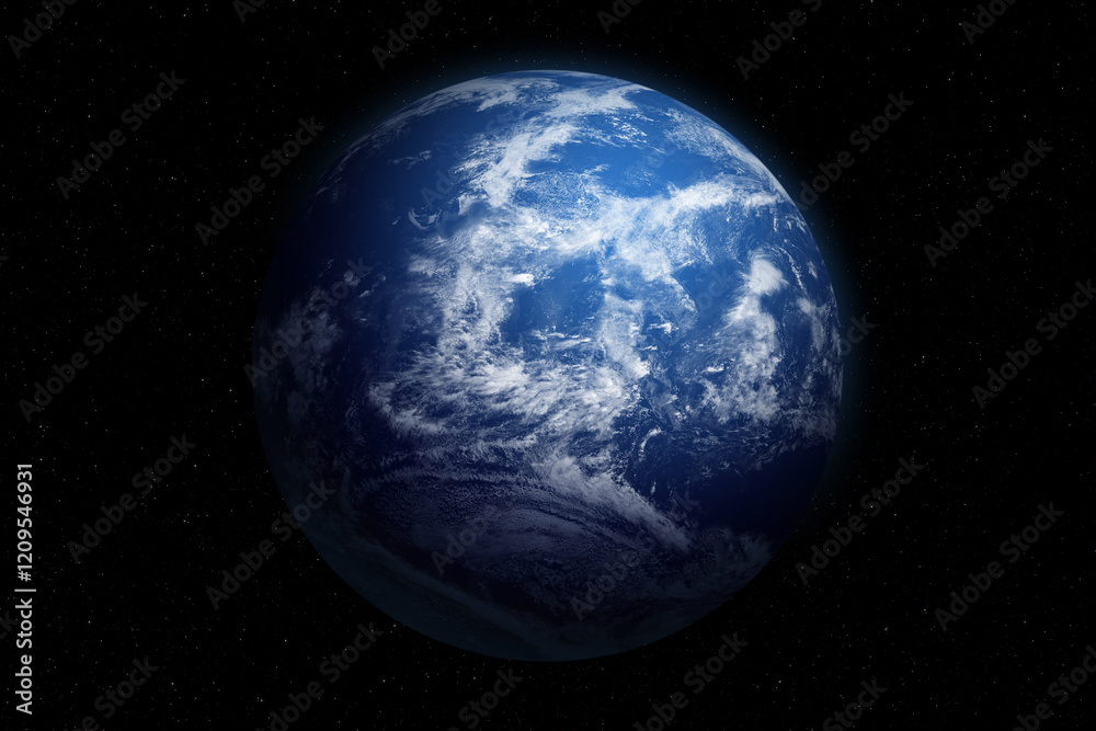 Wall mural planet with world ocean and clouds. earth. space. alien exoplanet in dark open space. elements of th