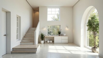 Modern Minimalist Home Interior Design with Stone Staircase and Abundant Natural Light
