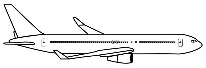 Passenger airplane line drawing, outline vector illustration.