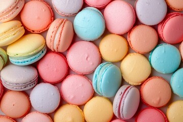Fototapeta premium Assortment of colorful macarons creating a vibrant and tempting backdrop