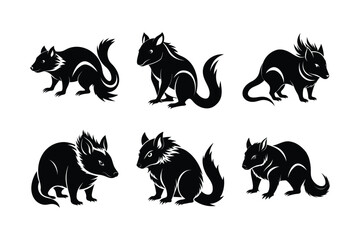 Tasmanian Devil (Sarcophilus harrisii) mammal animal, labeled silhouette vector art illustration.