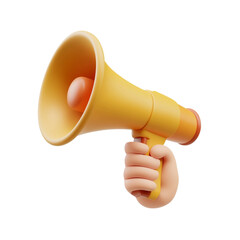 Hand holding yellow megaphone announcement message communication