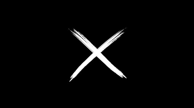 White cross brush strokes 4k animation video with black background