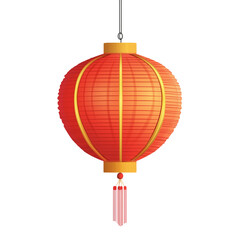Obraz premium Festive Red Chinese Lantern Asian Decor Holiday Decoration Hanging Light, Transparent Background, Ai Generative Images